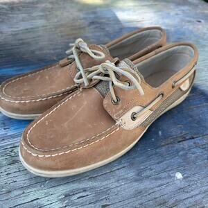Sperry Women's Songfish Linen /Oat 3 Eye Lace- Up Boat Shoes Size 9.5 S - BP